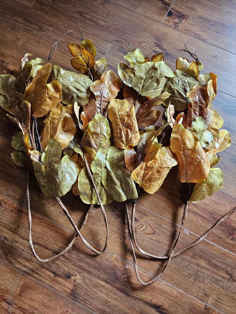 Faux Maple Leaf Branch Spray - Olive & Golden Brown Set If 4